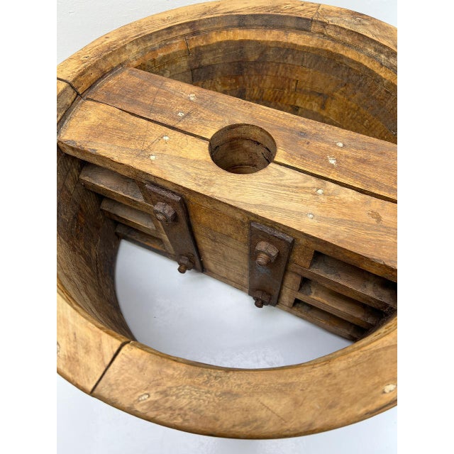 Large Antique Pulley Wheel Wood Split Belt Pulley, 1900s For Sale - Image 14 of 16