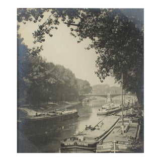 The Seine and Barges Near Paris, Silver Gelatin B and W Photography, 1926 For Sale