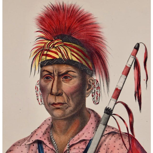 Tah-Ro-Hon, an Ioway Warrior: Original Hand-Colored McKenney & Hall Lithograph, 1848 For Sale - Image 4 of 6