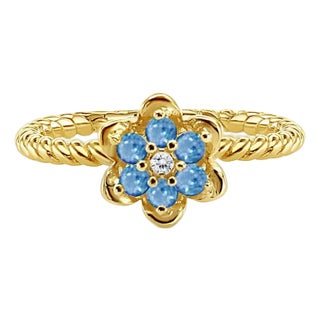 Aquamarine Tulip Flower Ring 14k Yellow Gold, Size 5.5 For Sale