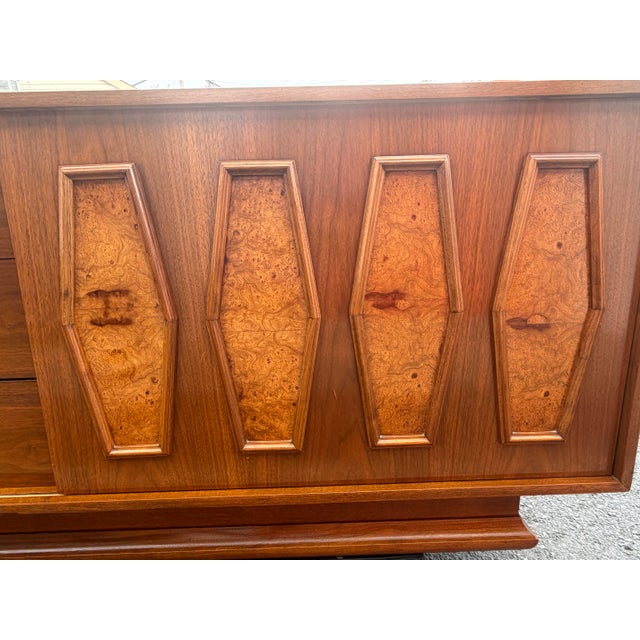1960s Sculpted Walnut With Burl Long Low Dresser by Young For Sale - Image 9 of 11