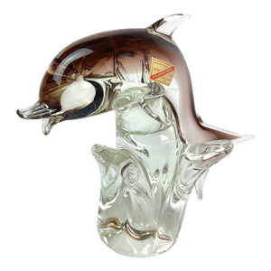 1960s Murano Venetian Glass Designer Sculpture Dolphin With Original Tag