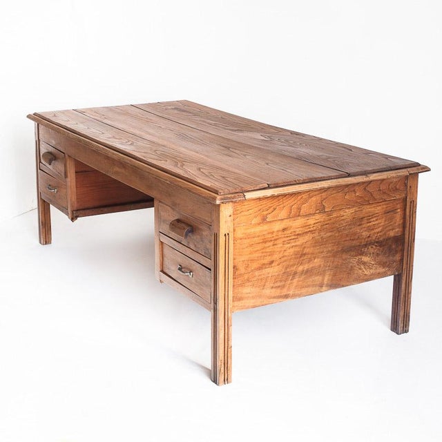 Large Vintage Two-Seater Desk in Chestnut, 1940s For Sale - Image 6 of 14