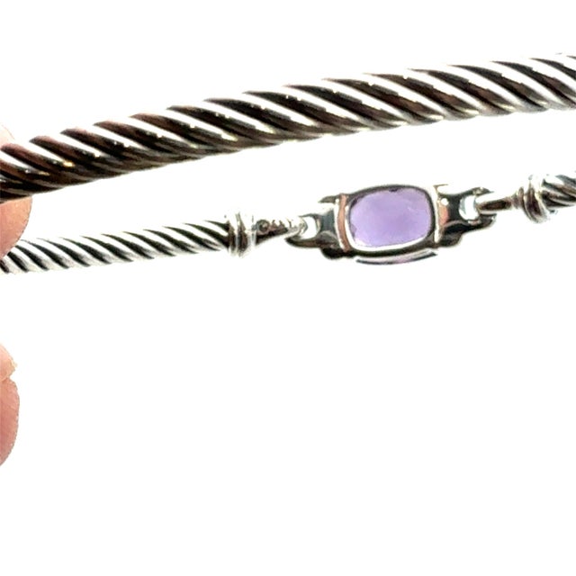 Traditional 1990s David Yurman Diamond Amethyst Cuff Bracelet Size M 3 mm Sterling Silver Estate For Sale - Image 3 of 4