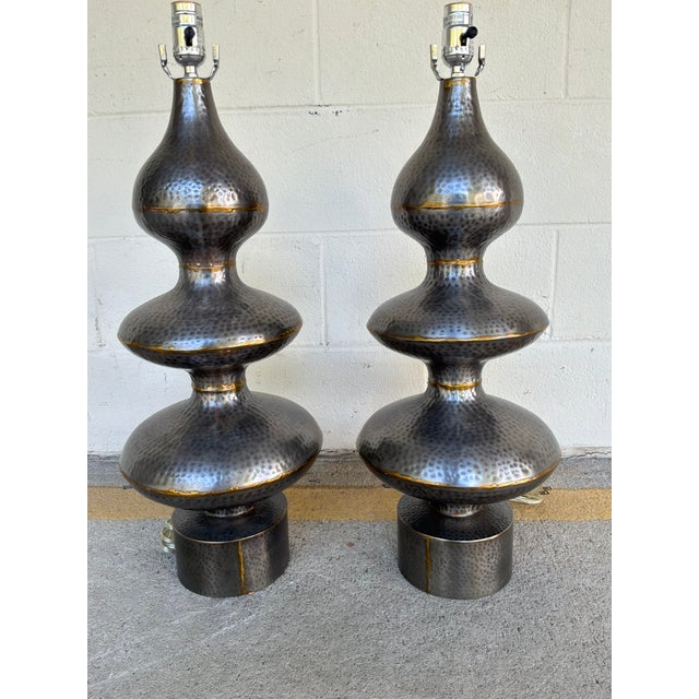 Industrial Arteriors Sawer Hammered Lamps - Pair. For Sale - Image 3 of 3