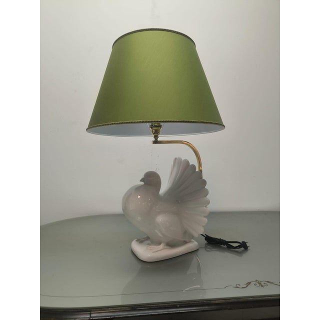 Pigeon-Shaped Porcelain Lamp with Fabric Lampshade, 1970s For Sale - Image 17 of 18