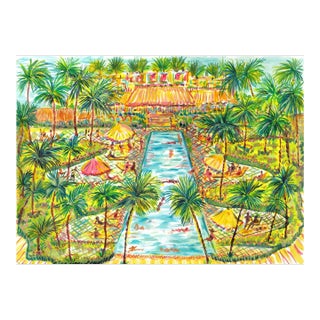 "Beach Club Pool" Original Whimsical Figurative Painting by Pauline de Roussy de Sales For Sale