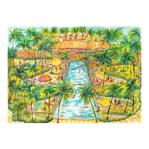 "Beach Club Pool" Original Whimsical Figurative Painting by Pauline de Roussy de Sales