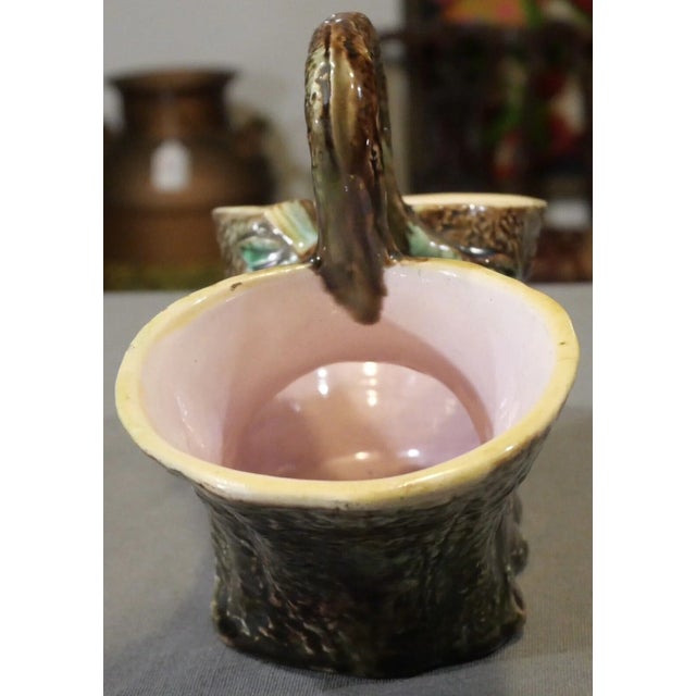 Circa 1890 Continental Majolica Bird on Tree Trunk Form Basket Planter For Sale In New Orleans - Image 6 of 7