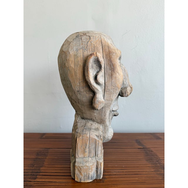 Primitive Boho Hand-Carved Wood Bust For Sale - Image 4 of 5