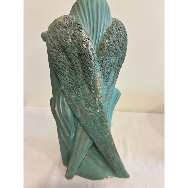 Vintage Terracotta Angel Candle Holder Sculpture With Verdigris Patina For Sale - Image 13 of 15