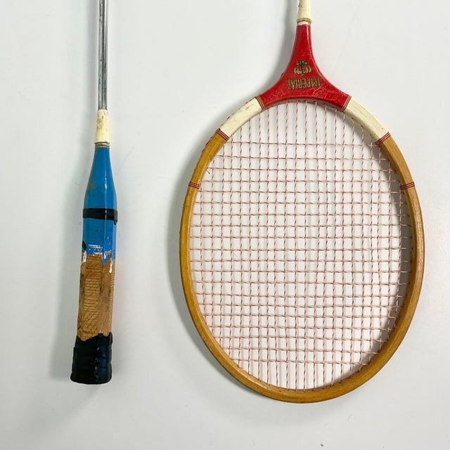 Mid 20th Century Mid-Century Boho Chic Vintage Badminton Rackets - Set of 2. For Sale - Image 5 of 10