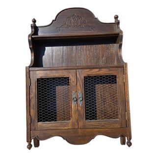 Ethan Allan Charter Oak Jacobean Hanging Wall Shelf Hutch Curio Display Cabinet For Sale