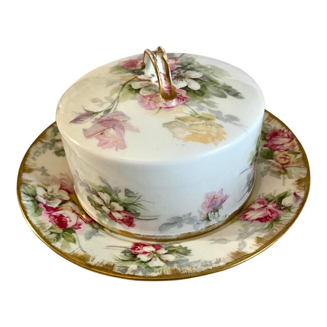 Vintage Haviland Limoges France Floral Porcelain Butter Dish For Sale