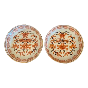 Pair of Late 20th Century Ritz Carlton Chinoiserie Coral Butterfly and Gold Hand Painted Small Bowls