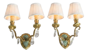 Vintage French Brass and Crystal Wall Sconces, 1940s, Set of 2