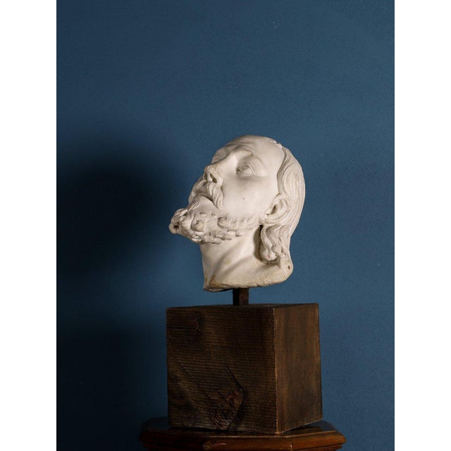 Girolamo Ticciati, Italian School Head of a Bearded Man with Long Hair, 1700s, Marble For Sale - Image 3 of 7