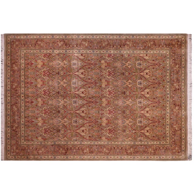 Red Floral 1990's Pak-Persian Green/Red Wool Rug - 9'2'' X 12'4'' For Sale - Image 8 of 9