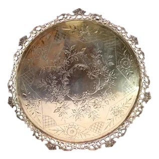 Silver Ticket Stand with Grid and Center with Engraved Floral Motifs For Sale