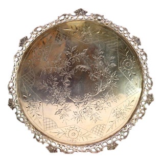 Silver Ticket Stand with Grid and Center with Engraved Floral Motifs For Sale