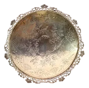 Silver Ticket Stand with Grid and Center with Engraved Floral Motifs