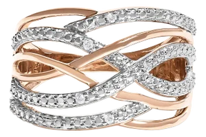 14K Rose Gold Plated .925 Sterling Silver Diamond Accent Crossover Ring (I-J Color, I2-I3 Clarity) - Ring Size 6