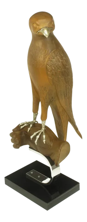 Carved Wood & Silver Sculpture of Raptor Bird on Falconer's Hand