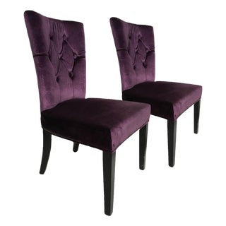 Pair of Vintage Purple Velvet Chairs With Tufted Padded Backrest For Sale