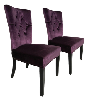 Pair of Vintage Purple Velvet Chairs With Tufted Padded Backrest