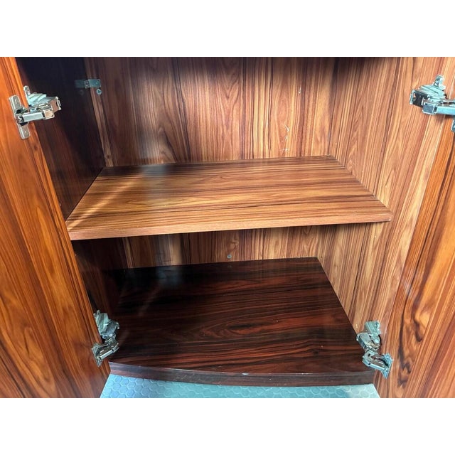 Wood Vintage Rosewood Credenza | Mid-Century Modern Curved End Sideboard With Chrome Pulls | Danish Modern Polished Wood Storage Cabinet For Sale - Image 7 of 10