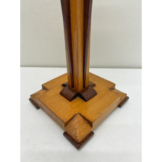 Wood French Art Deco Geometric Table Lamp in Wood, 1940s For Sale - Image 7 of 16