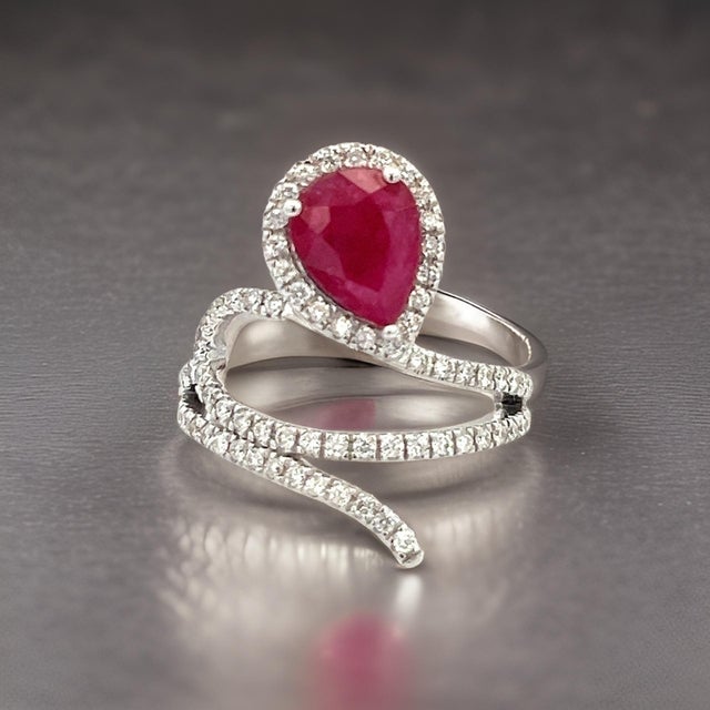 Natural Ruby Diamond Ring 6.5 14k W Gold 2.32 TCW Certified For Sale - Image 15 of 18