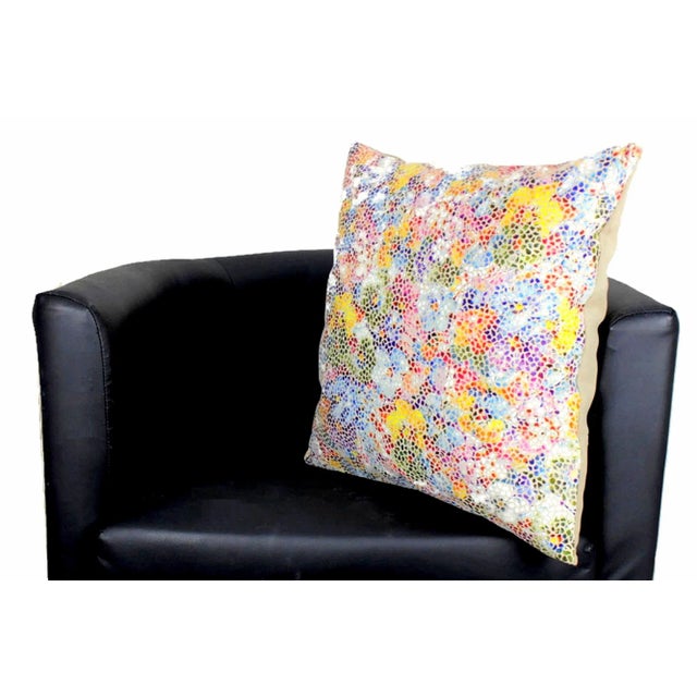 Floral Mosaic Genuine Leather Pillow For Sale - Image 12 of 13