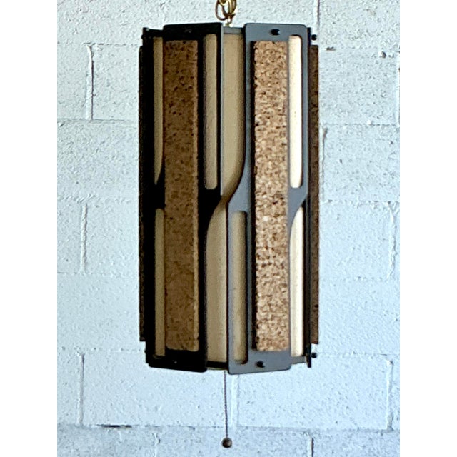 Vintage Mid-Century Modern Cork Panel Hanging Light For Sale - Image 4 of 8