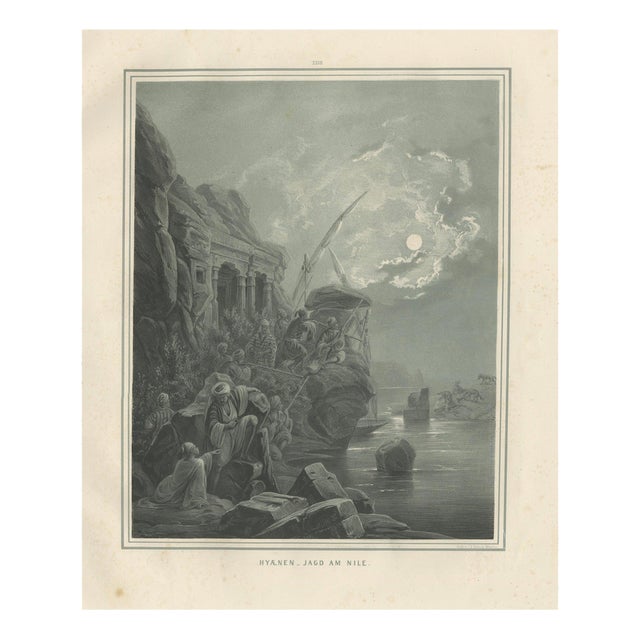Hyena Hunt on the Nile Moonlight Scene, 1846, Paper For Sale
