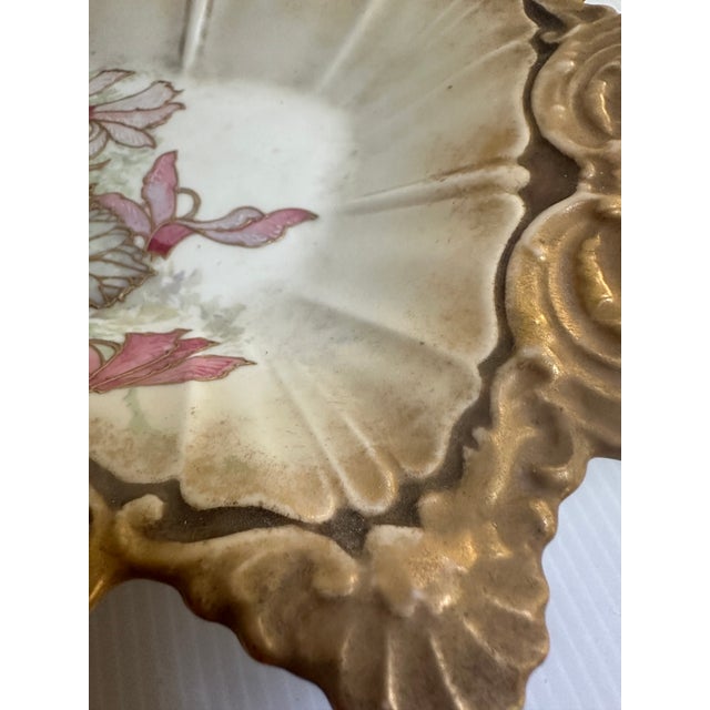 Antique 1880s Dolton Burslem England Hand Painted Reticulated Floral Gold Trim Serving Dish For Sale - Image 12 of 18