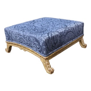 Louis XV Style Painted Ottoman With Blue Paisley Upholstery For Sale