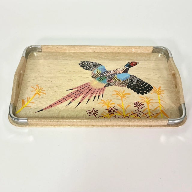 1960s Vintage Rustic Farmhouse Boho Chic Large Cerused Oak Pheasant Tray, Medium, Thanksgiving For Sale - Image 9 of 11