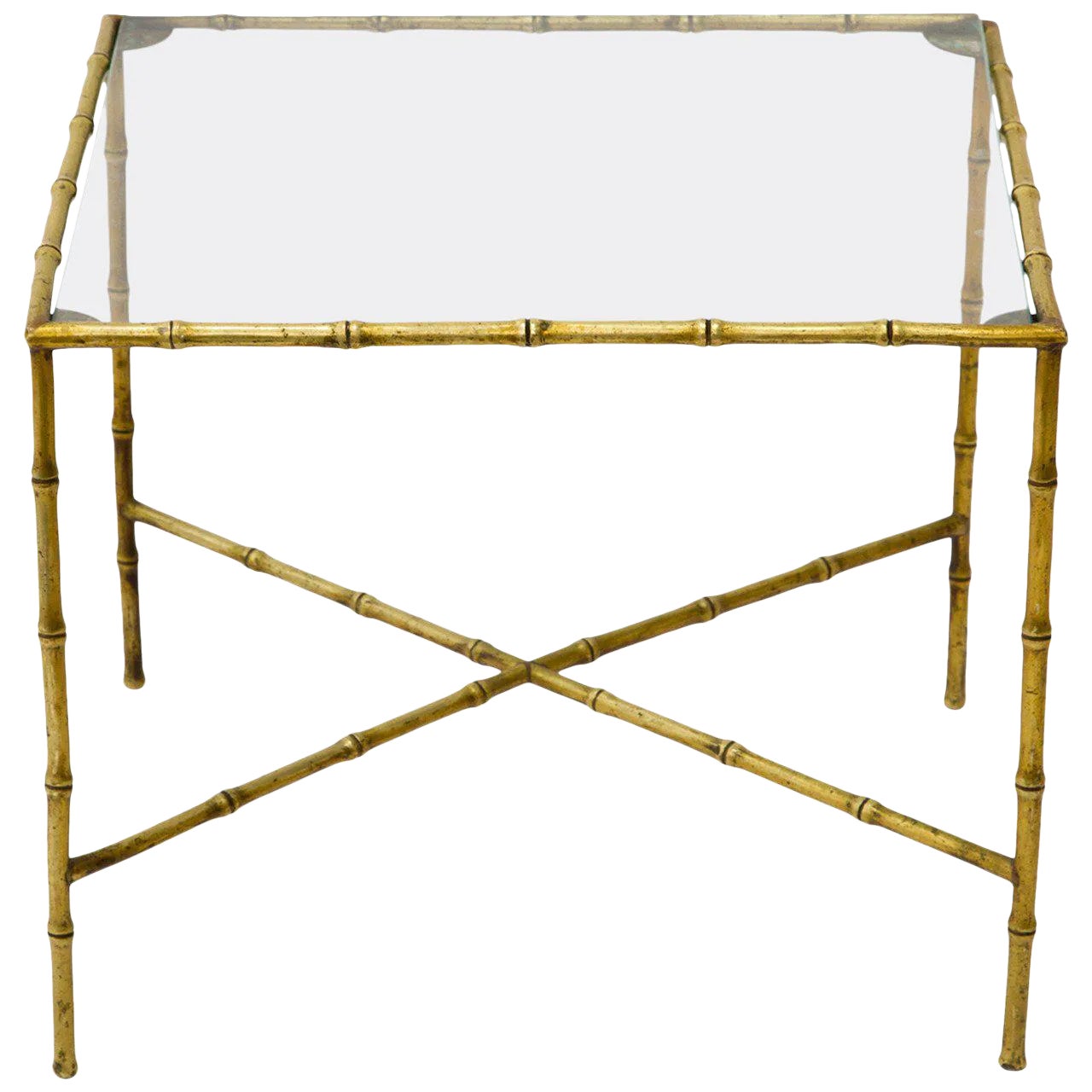 Brass bamboo coffee table with glass top