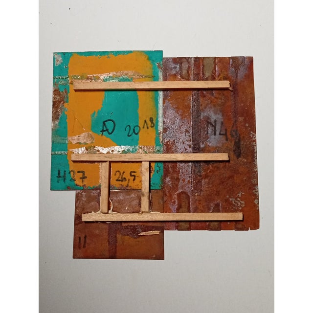 Coffee Contemporary Abstract Acid, Rust, Tempera, Aerosol on Metal "N 46" by Andre Debono For Sale - Image 8 of 8