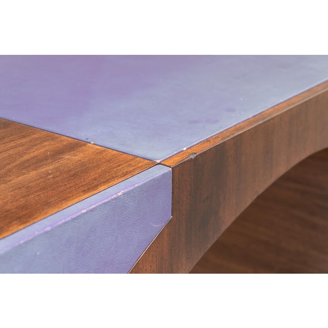 French Postmodern Dressing Table in Walnut Wood and Lilac Leather., 1980s For Sale - Image 13 of 16
