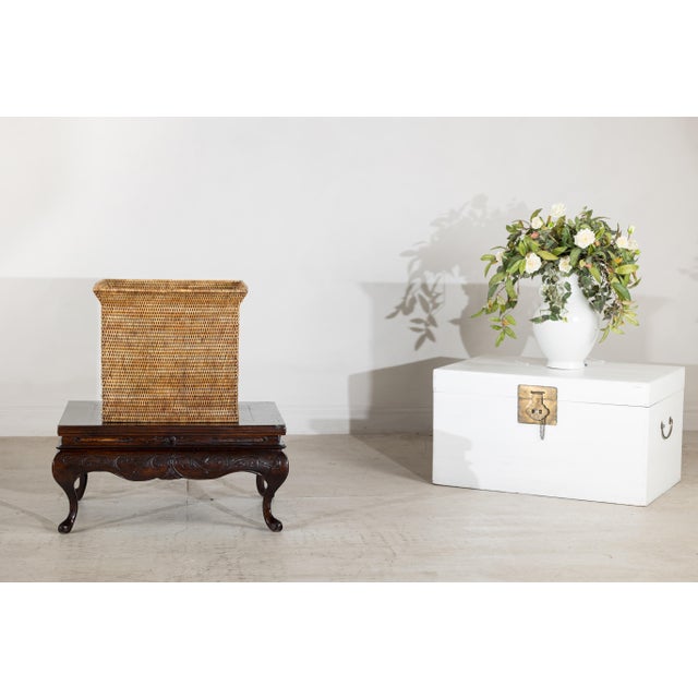 Square Country Style Vintage Rattan Storage Box with Integrated Side Handles For Sale - Image 16 of 18