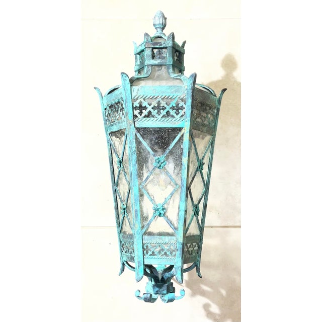 Magnificent Single Vintage Bronze & Brass Hexagonal Wall Lantern Sconce For Sale - Image 12 of 17