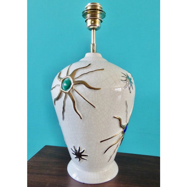 Large Earthenware Lamp with Bas Relief of Suns and Stars, 1947 For Sale - Image 4 of 13