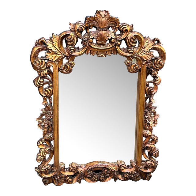 1950s-60s Large Giltwood Ornate Wall Mirror For Sale