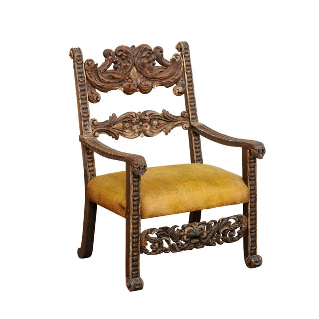 18th Century Vintage Italian Period Baroque Armchair with Carved Details For Sale - Image 12 of 12