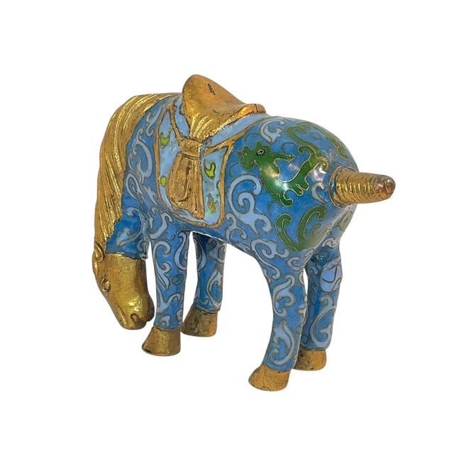 1940s Chinese Cloisonné Grazing Horse Statue Figurine Vintage For Sale - Image 5 of 11