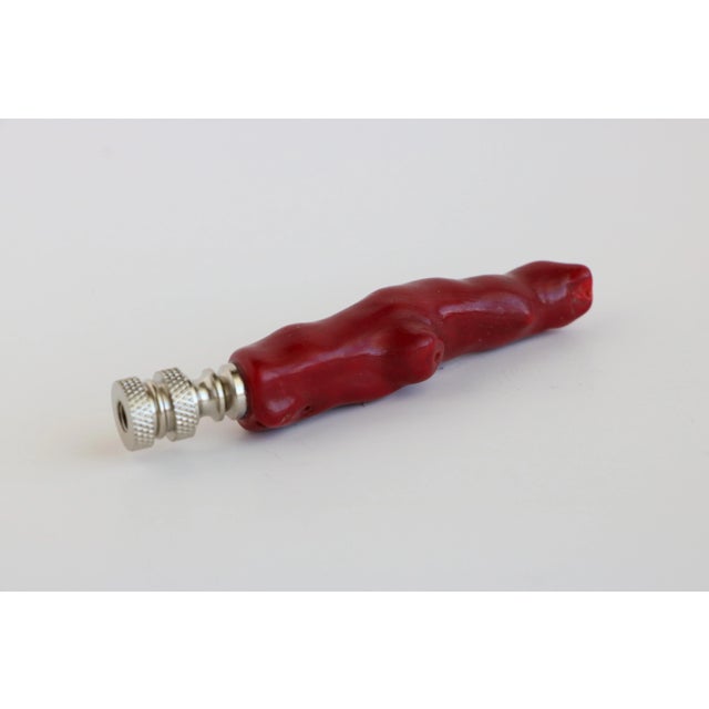 Transitional Red Coral Lamp Finial on Chrome Hardware For Sale - Image 3 of 4