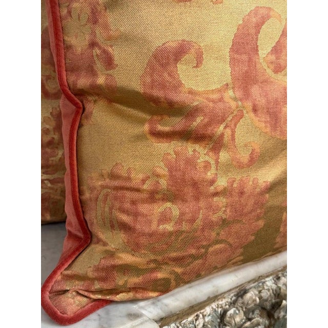 Custom Mariano Fortuny Pillows in Antique Gold & Coral Damask For Sale - Image 13 of 16