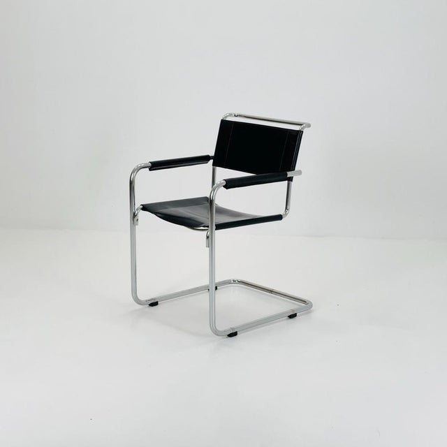 Mid-Century Black Leather S34 Cantilever Armchair by Mart Stam for Thonet, 1980s For Sale - Image 11 of 11